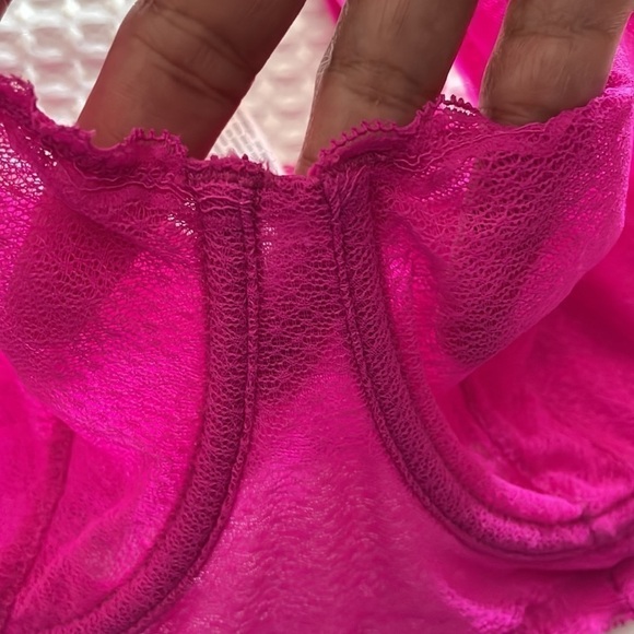 Auden Bra 34C Hot Pink Barbiecore Fairycore Mesh Stretchy Adjustable Sheer Wired - Picture 4 of 11